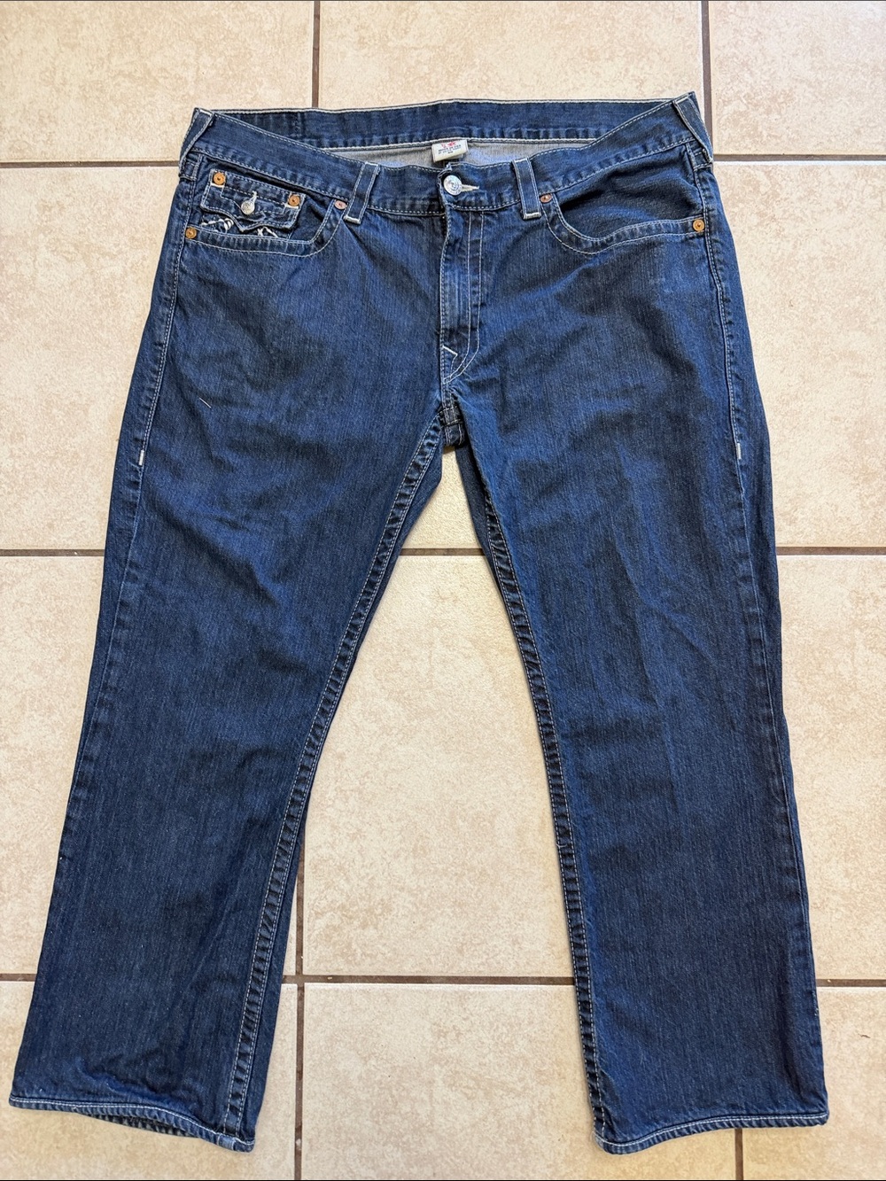 True Religion USA Boot Cut Jeans Men’s Flap Pocket Y2K Dark Wash Denim